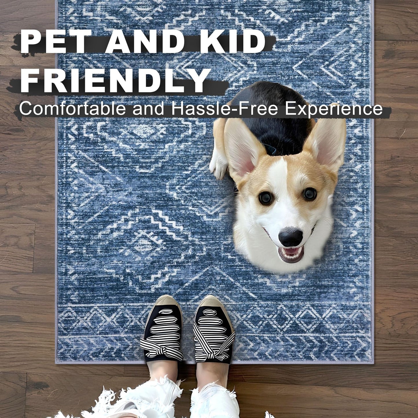 KILOCOCO Runner Rug 2x6 Non Slip Washable Runner for Hallway Kitchen Runners Soft Printed Low-Pile Machine Washable Foldable Floor Blue Runners Rug for Entryway Bedroom Living Room Bathroom
