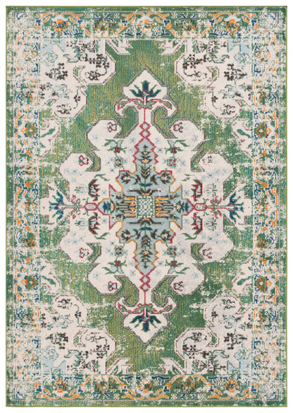 SAFAVIEH Madison Collection Area Rug - 6' x 9', Green & Aqua, Boho Medallion Distressed Design, Non-Shedding & Easy Care, Ideal for High Traffic Areas in Living Room, Bedroom, Dining (MAD452Y-6)