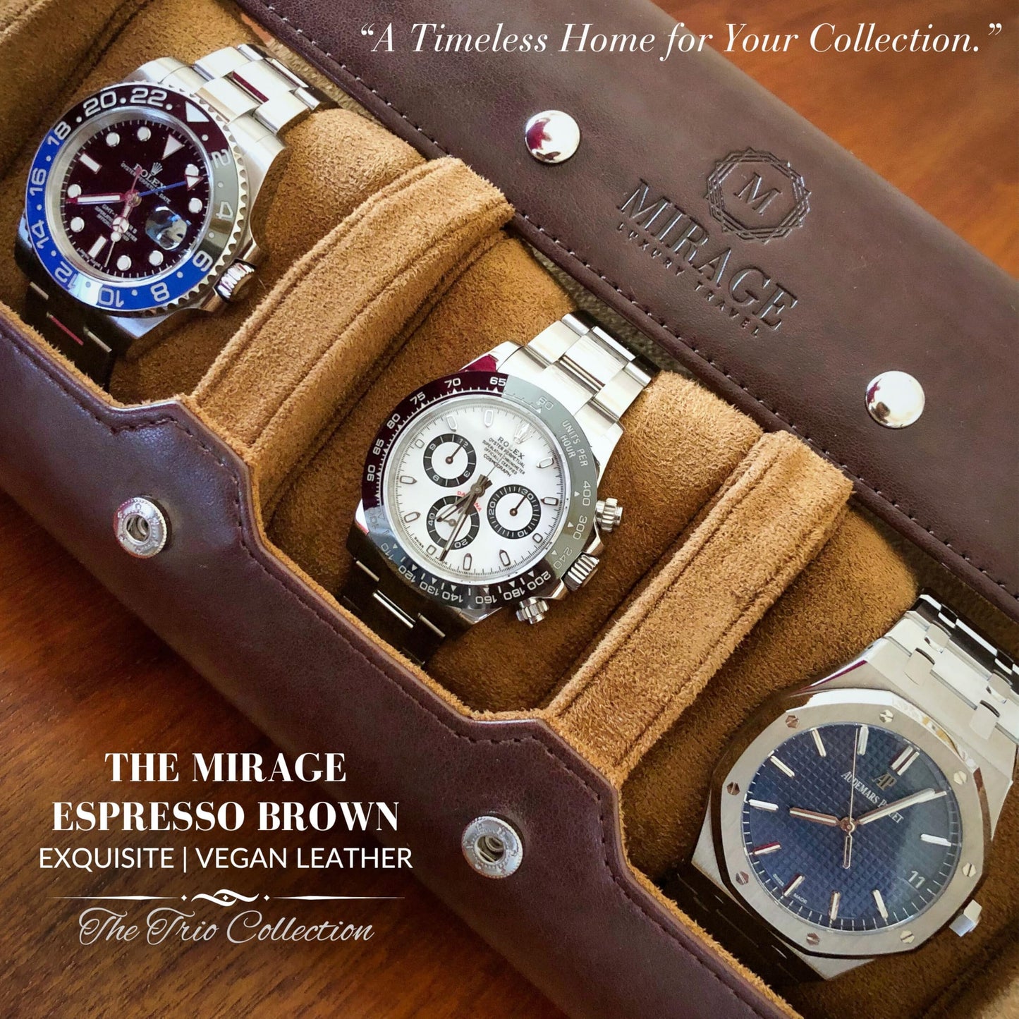 Watch Travel Case for Men Watch Roll for Travel Organizer and Display Watch Case - Swiss Espresso Vegan Leather Watch Case