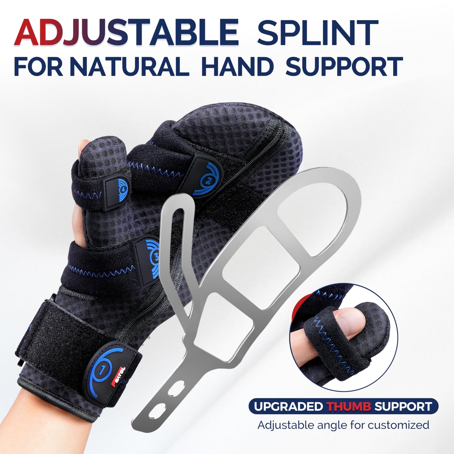 FEATOL Resting Hand Splint with Thumb Support for Men and Women, Adjustable Night Hand Brace Splint for Carpal Tunnel, Arthritis, Tendinitis, Stroke Recovery, Right Small/Medium