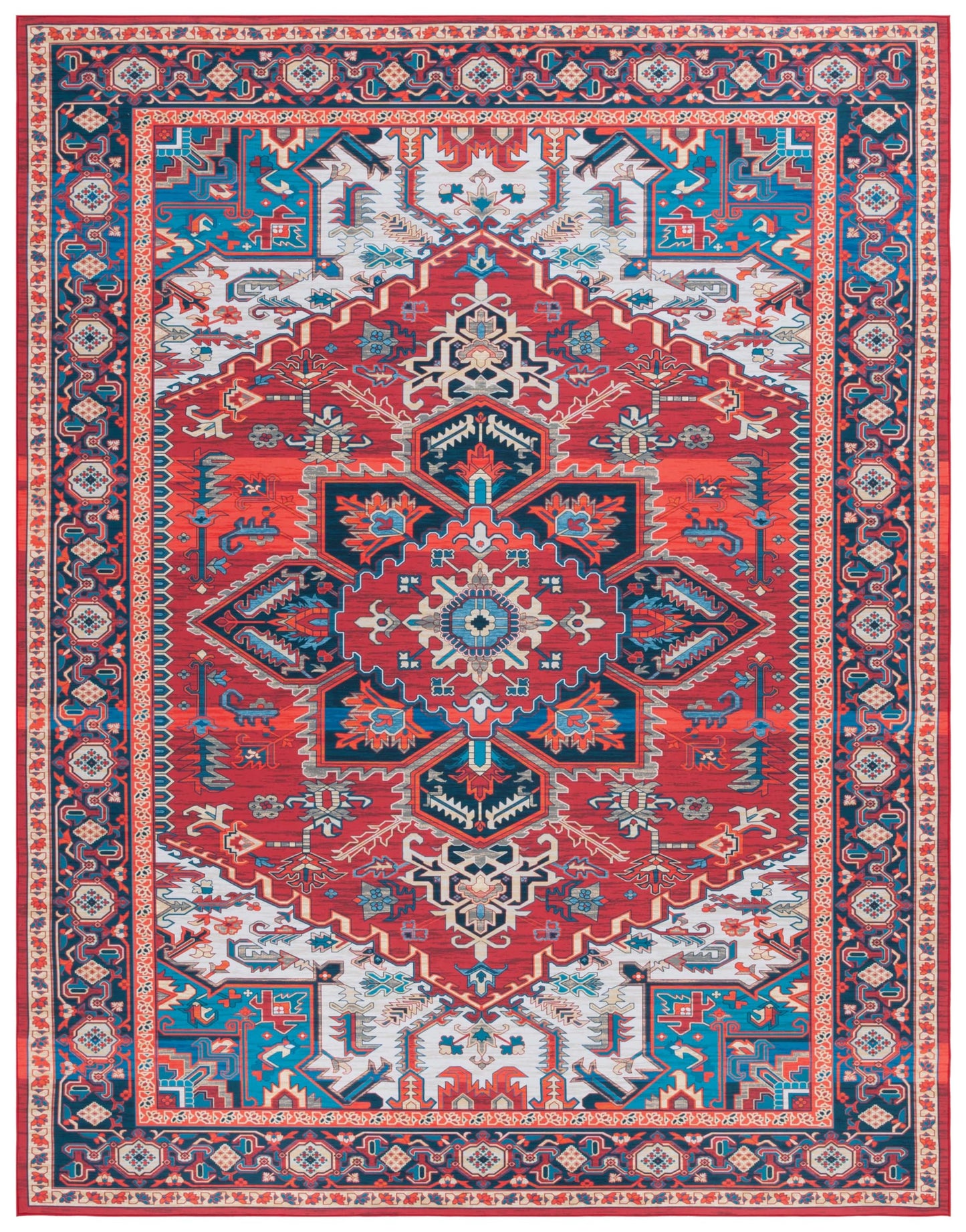 SAFAVIEH Washable Rug Tucson Collection - 8' x 10', Red & Blue, Slip Resistant & Easy to Clean, Ideal for Living Room, Bedroom, Dining Space (TSN101Q)
