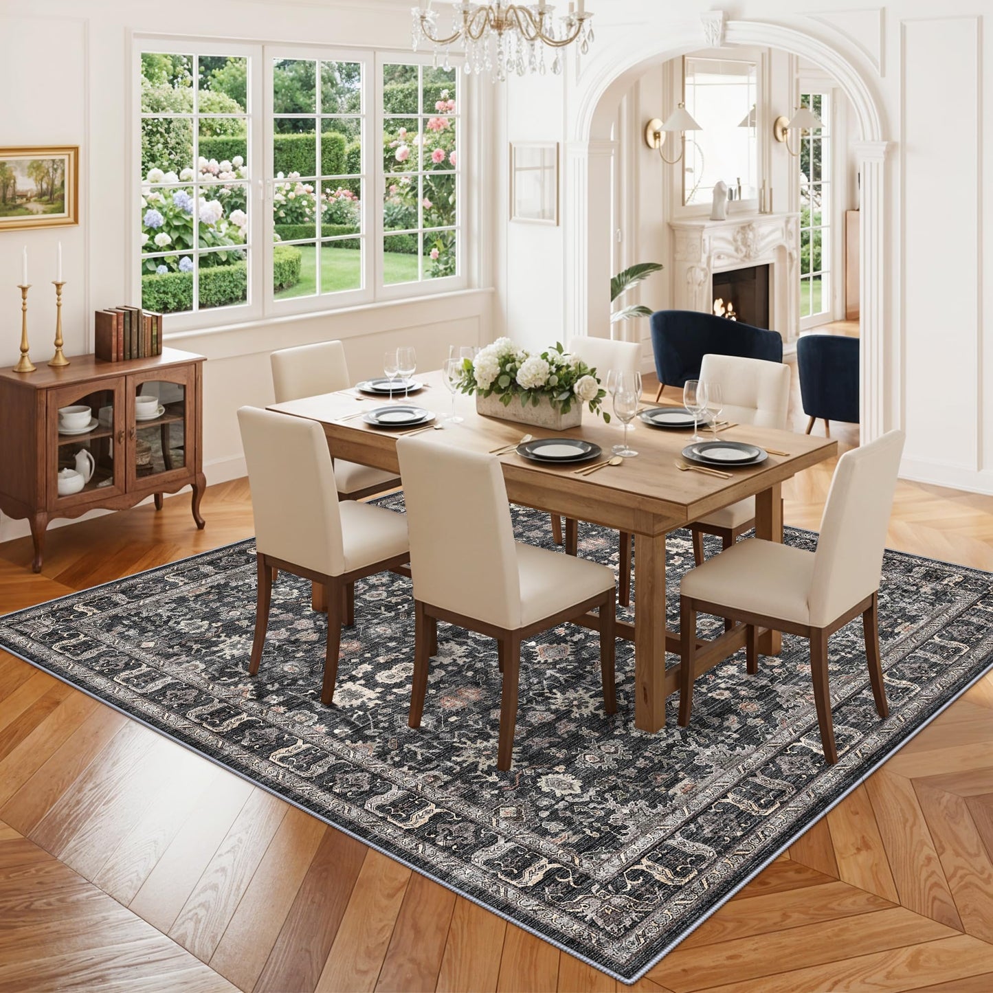 TOPRUUG Washable 6x6 Rug Square - Ultra Soft Living Room Area Rug Under Sofa Non-Slip Rugs for Bedroom Dining Room - Non-Slip & Stain Resistance Rugs for High Traffic Area (Dark Black Gray, 6x6)