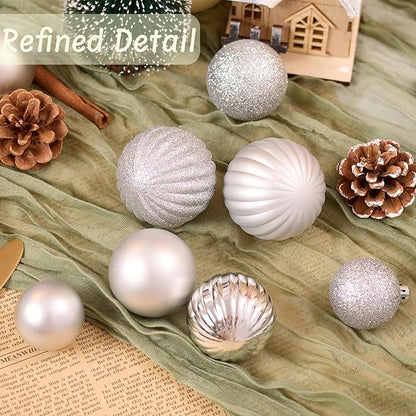 50ct Christmas Balls Ornaments for Xmas Tree, Silver Shatterproof Christmas Tree Decorations Hanging Ball for Holiday Party Decor(1.57"-2.36")