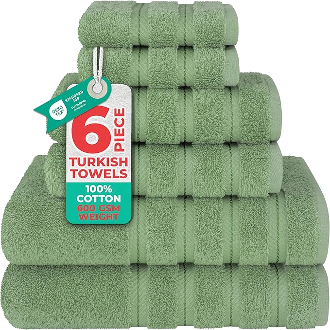 American Soft Linen Luxury 6 Piece Towel Set, 2 Bath Towels 2 Hand Towel 2