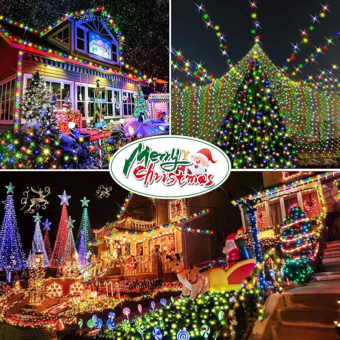 Hezbjiti 2 Pack 1000 LED 403 FT Christmas String Lights Outdoor, 8 Lighting Modes IP44 Waterproof Fairy Lights with Timer and Dimmable Function for Party Tree Decorations (Multicolor, Clear Wire)