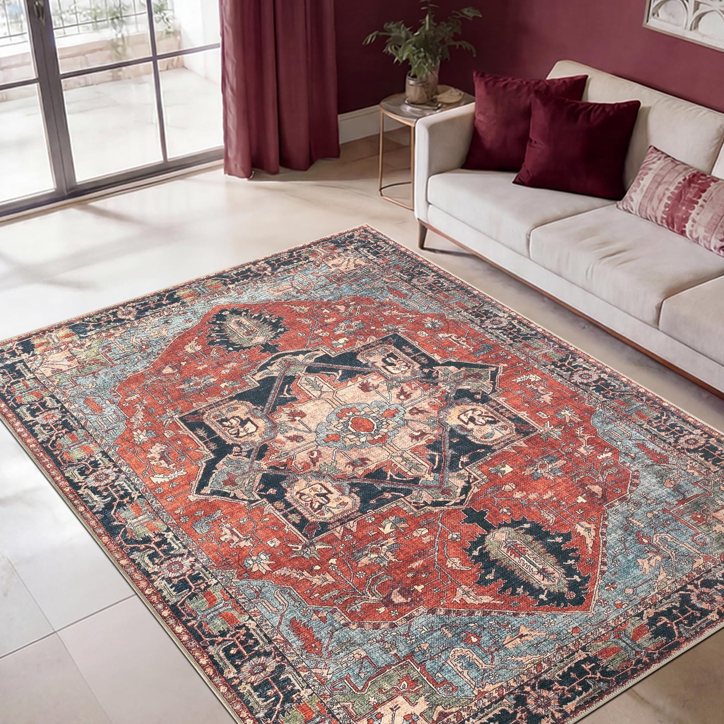 Keen Home Design 3x5 Rug - Machine Washable Entry Rug with Non-Slip Backing, Ideal for Enteryway, Kitchen, Bathroom, Laundry Room - Vintage, Easy Clean, Durable, Low Pile Rug - (3' x 5')