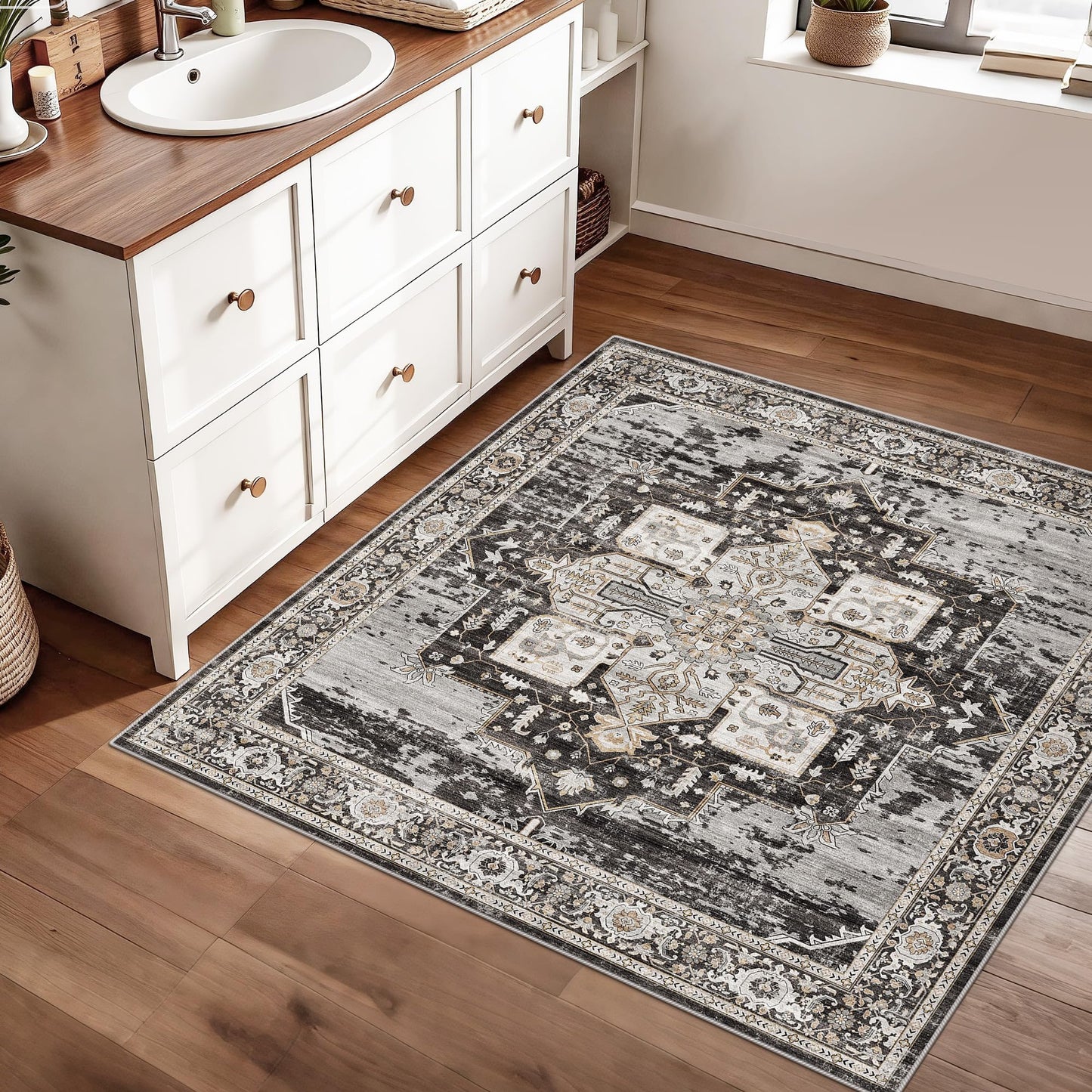 RUUGME Washable 3x3 Square Rug - 3x3 Throw Rugs for Living Room Stain Resistant Carpet Ultra Soft Rugs for Married Woman in Bedroom Kitchen with Non Slip Backing Home Decor 3x3 Black
