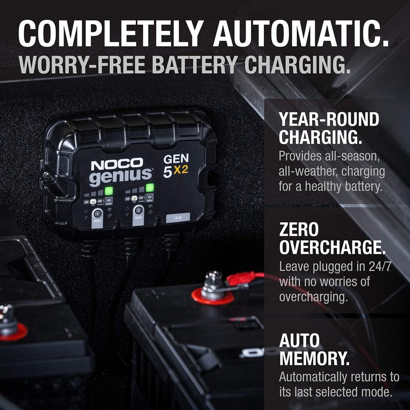 NOCO Genius GEN5X2: 2-Bank, 10A Onboard Battery Charger - 5A Per Bank, 12V Waterproof Marine Charger with Overcharge Protection,Temperature Compensation, for Lead-Acid & Lithium Batteries (Pack of 4)