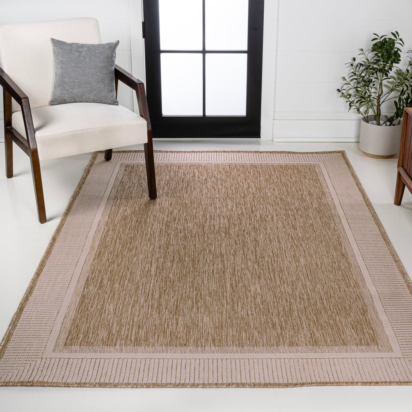 JONATHAN Y Wide Stripe Border Indoor Outdoor Area Rug 3X5 Beige/Cream, Hali Coastal Casual for Backyard, Patio, Porch, Easy-Cleaning, High Traffic, Pet-Friendly, Non-Shedding (TSN211A-3)