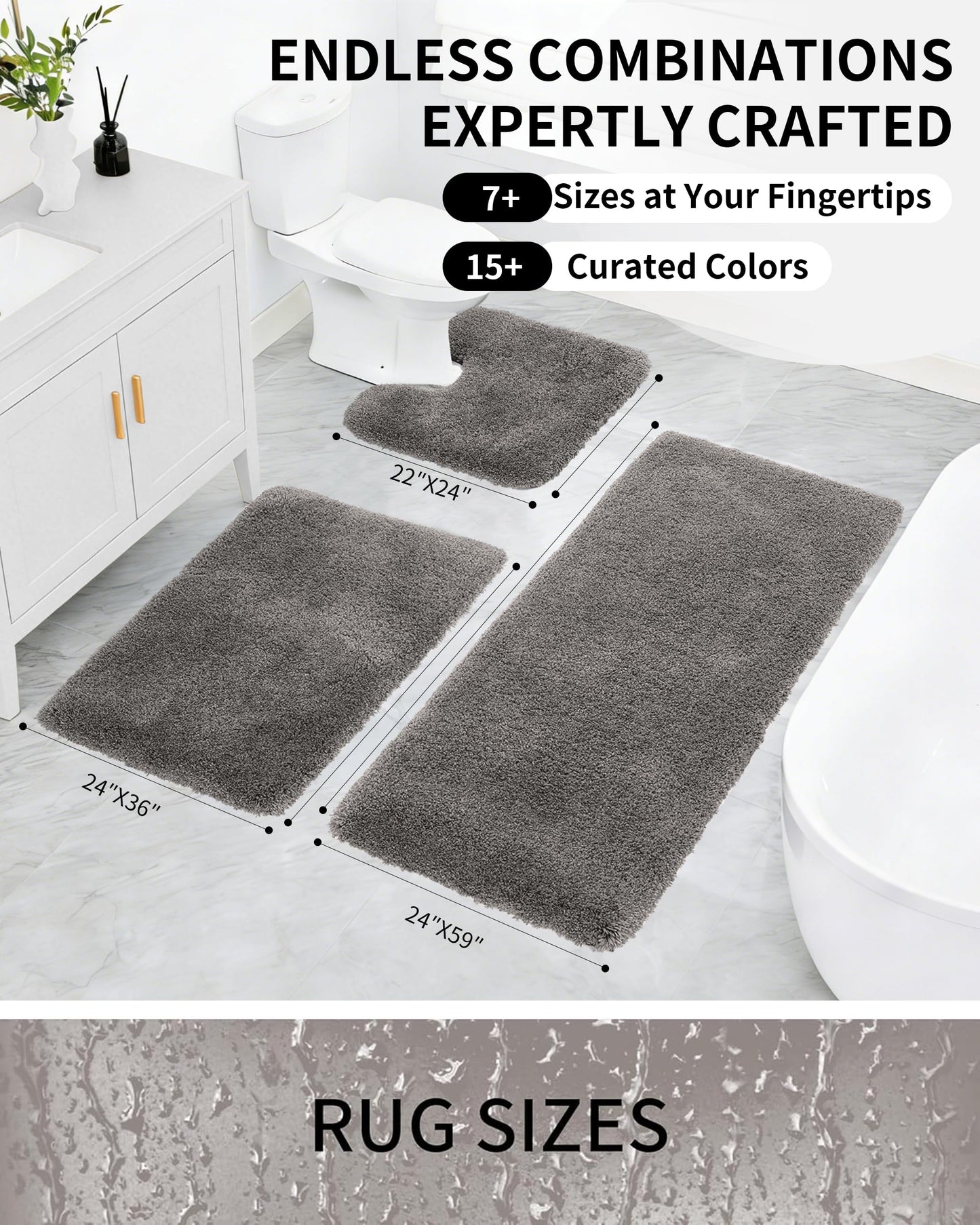 Ruggnovea Toilet Rugs U-Shaped Mat 24x22, Contour Bathroom Mat - Ultra Soft & Absorbent Microfiber, Quick-Dry, Machine Washable with High Density Foam Latex Non Slip Backing, Dark Grey