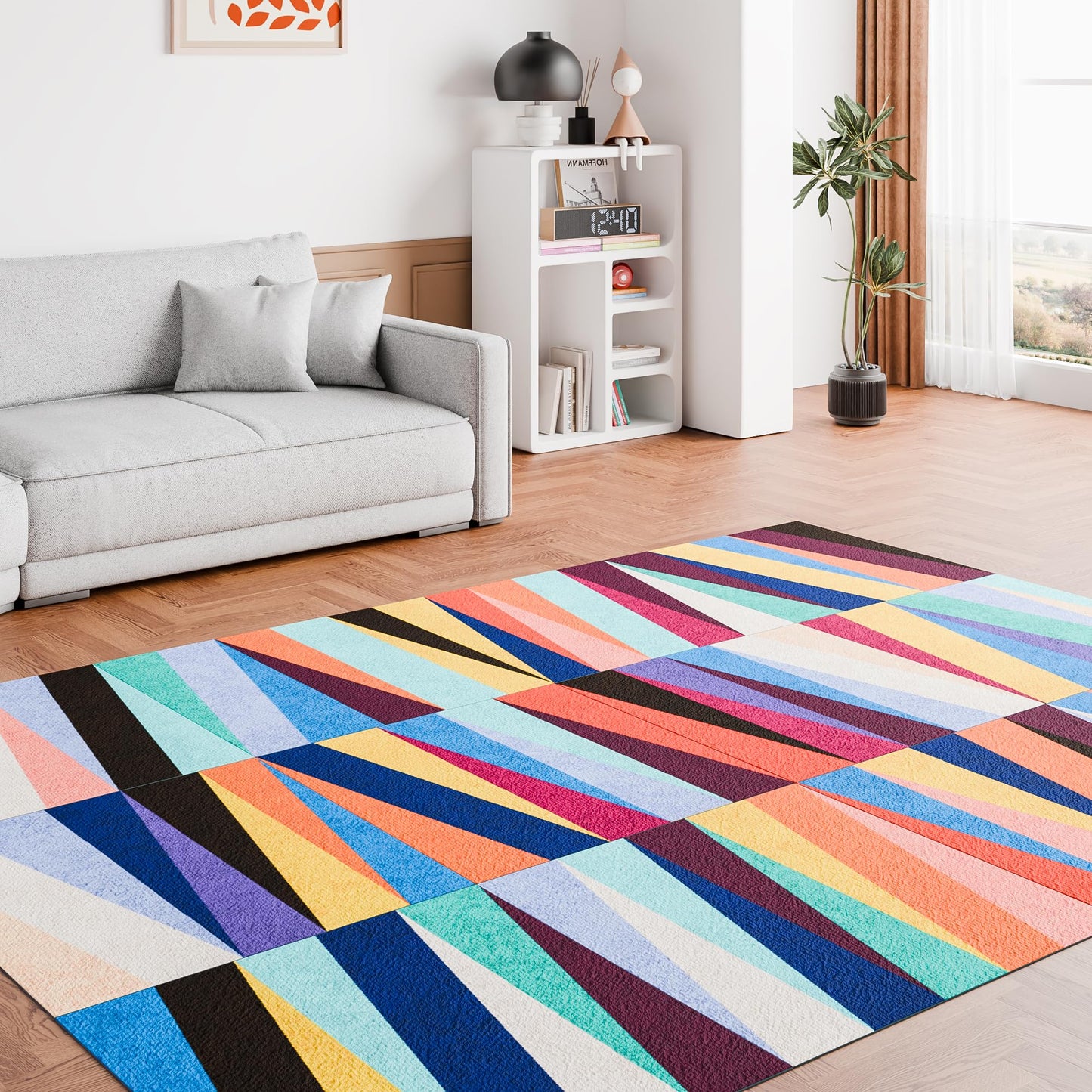Carpet Living Room Bedroom, Glue Free, Anti Slip, Removable, Washable Spliced Carpet(15.75''x 15.75''x 0.38''Thick) Unit Rug 12pcs