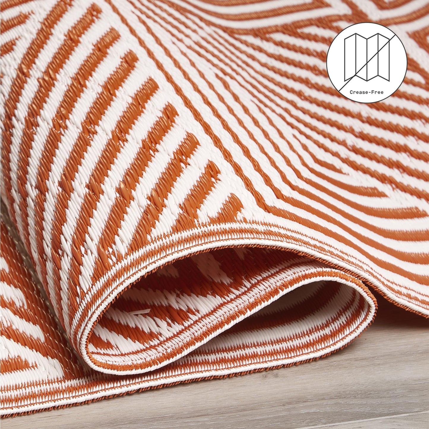Fab Habitat Outdoor Rug - Waterproof, Fade Resistant, Crease-Free - Premium Recycled Plastic - Modern Geometric - Patio, Deck, Porch, Balcony, Laundry Room - Tokyo - Burnt Orange - 4 x 6 ft