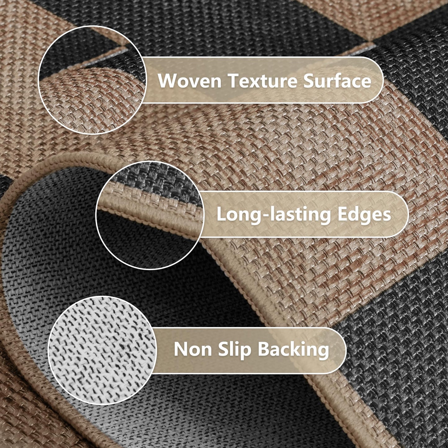 Dadasgk 5x7 Checkered Easy Jute Rug – Washable Non-Slip Indoor Outdoor Carpet, Black Textured Diamond Pattern, Neutral Area Rug for Living Room, Bedroom, Dining Room, Patio, Farmhouse Style
