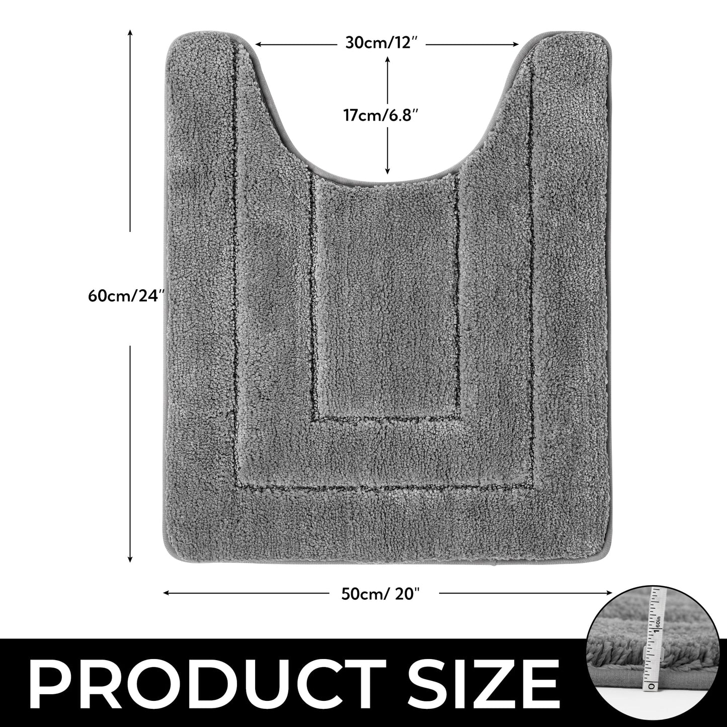 GRANNY SAYS Bathroom Toilet Rugs U Shaped, Bath Mats for Bath, Bathroom Rugs Non Slip Washable, Absorbent Microfiber Toilet Mat, Soft Plush Shaggy Bath Carpet, 20" x 24", Deep Gray