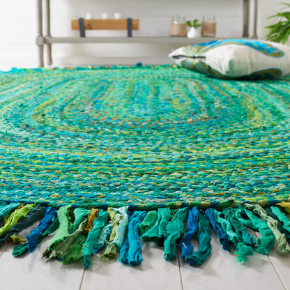 SAFAVIEH Braided Collection Area Rug - 3' x 5' Oval, Green, Handmade Boho Fringe Reversible Cotton, Ideal for High Traffic Areas in Living Room, Bedroom (BRD451Y)