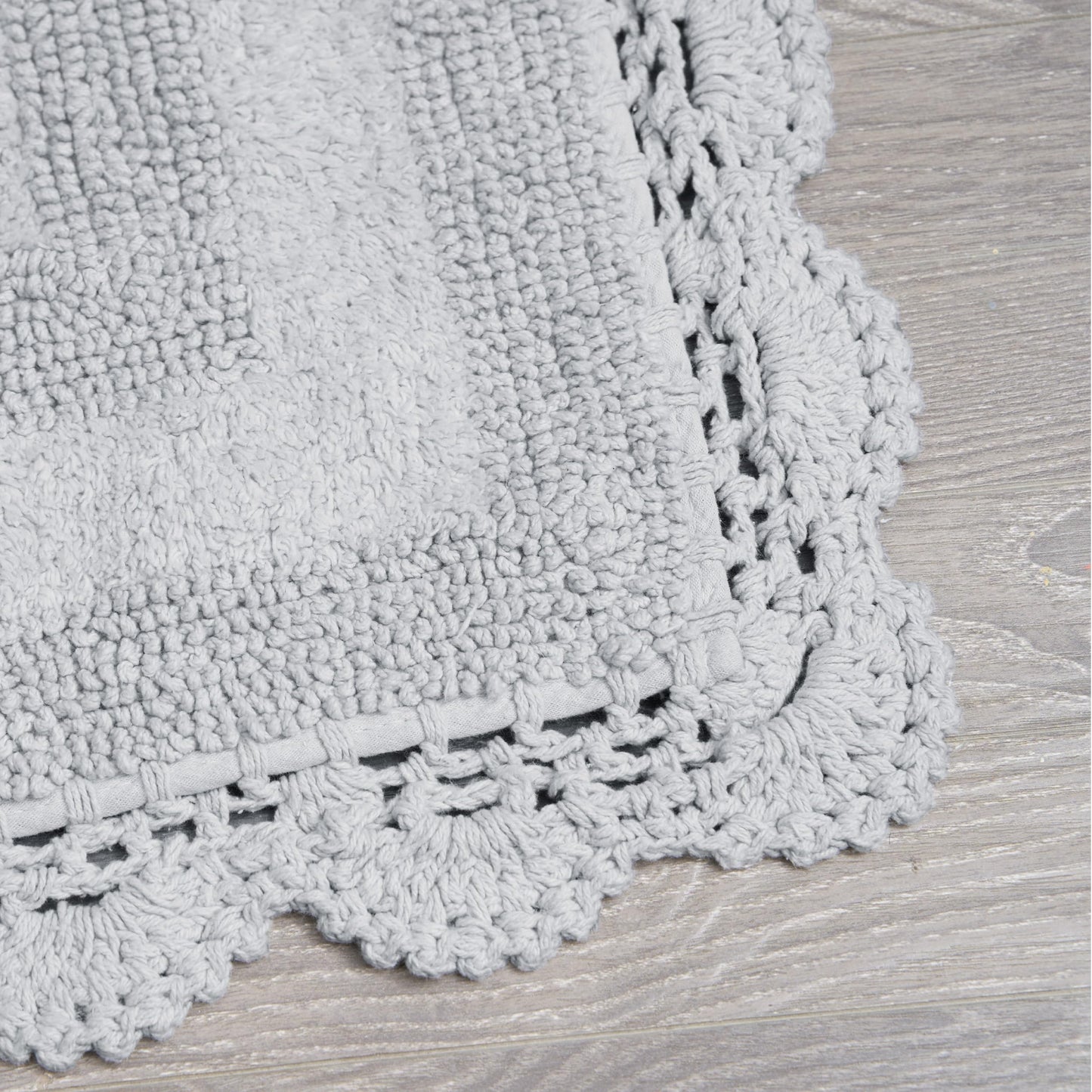 Laura Ashley Absorbent Bath Mat Reversible Crochet Soft and Plush Bathroom Mat 100% Cotton 17x24 Bath Rug, Light Grey