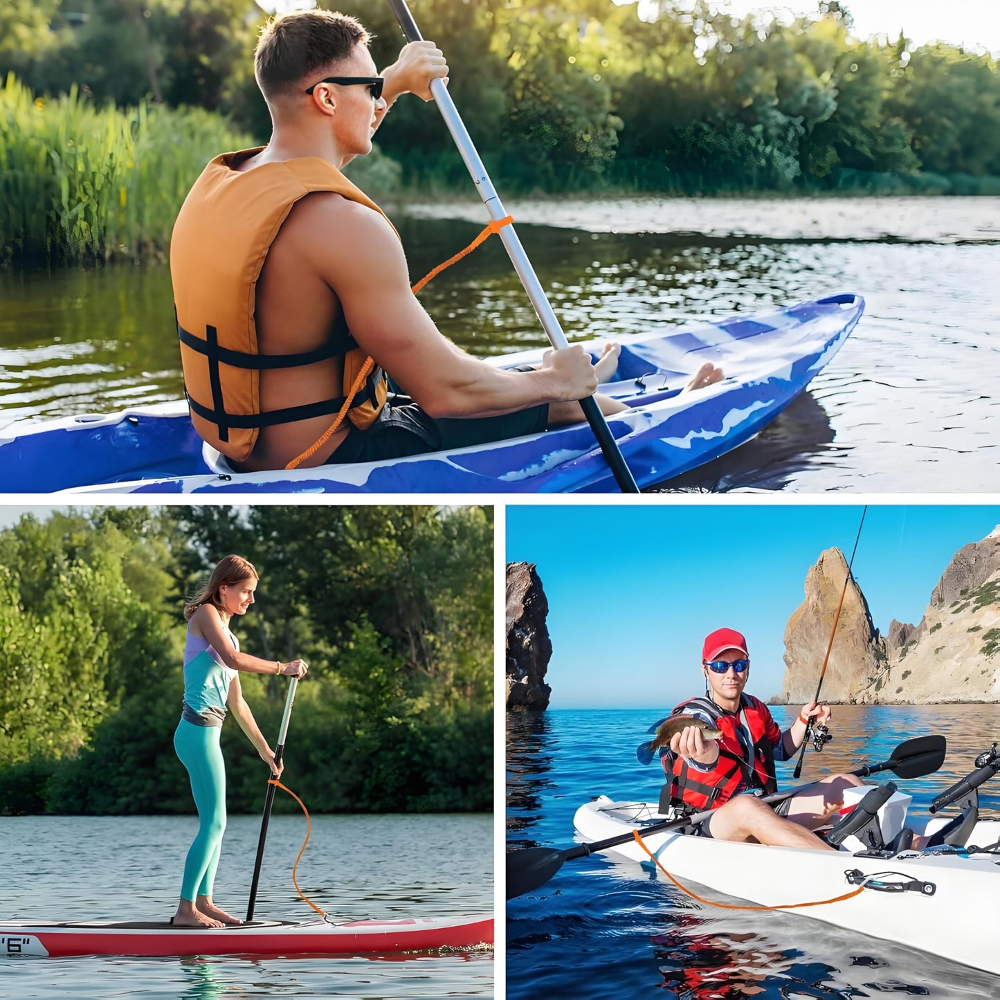 MOOCY Kayak Paddle Leash, 3-7 ft Stretchable Strap Lanyard for SUP, Canoeing, Fishing Accessories - Secure Bungee Rod Holder Tether(Black, 1 Pack)