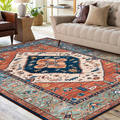 Lahome Oriental Washable Rug 6x9, Non-Slip Ultra-Thin Living Room Area Rug, Stain Resistant Vintage Carpet for Bedroom Dining Room Office Adelyn
