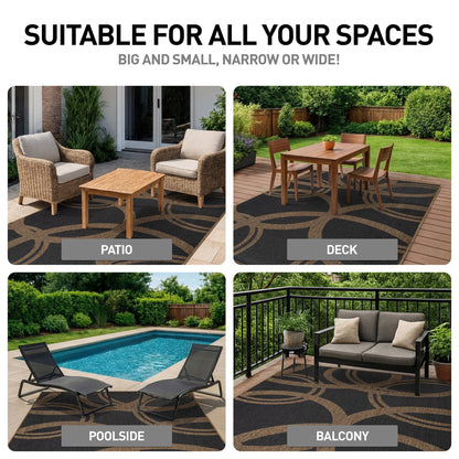 Rugshop Abstract Indoor Outdoor Flat Woven Area Rug,Natural Jute-Style,Easy-Care Patio Rug for Backyard Porch Deck Balcony, 6'6" x 9' Dark Gray/Natural