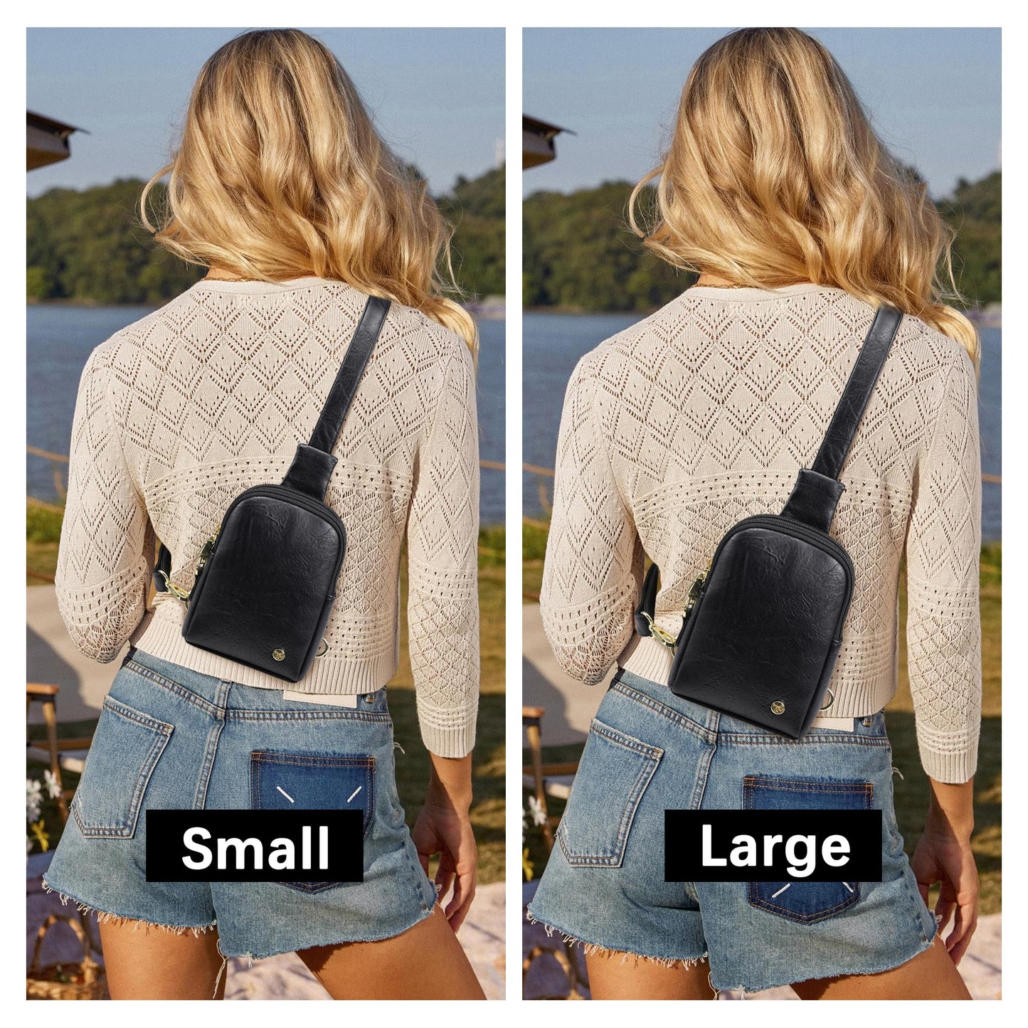 INICAT Sling Bag for Women Touchscreen Small Crossbody Cell Phone Purse Fanny Pack (White Brown Anti Theft)