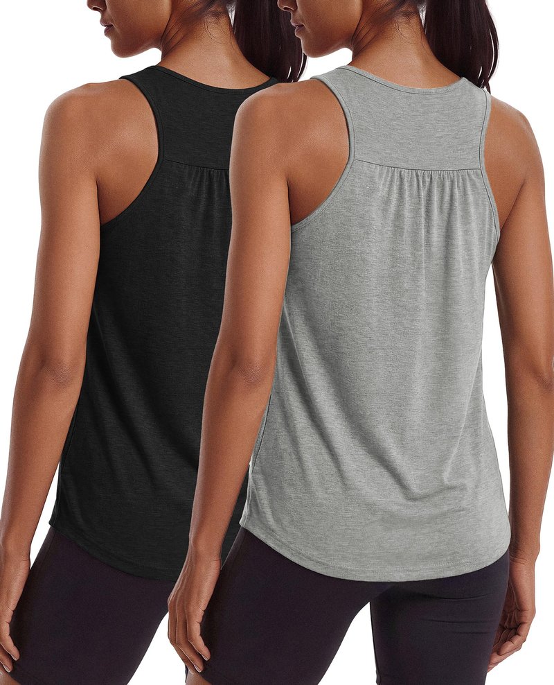 PINSPARK Womens Workout Tops Sleeveless Racerback Tank Top Lightweight Athletic Yoga Shirts Quick Dry Flowy Running Summer Tank,Black/Light Grey XL