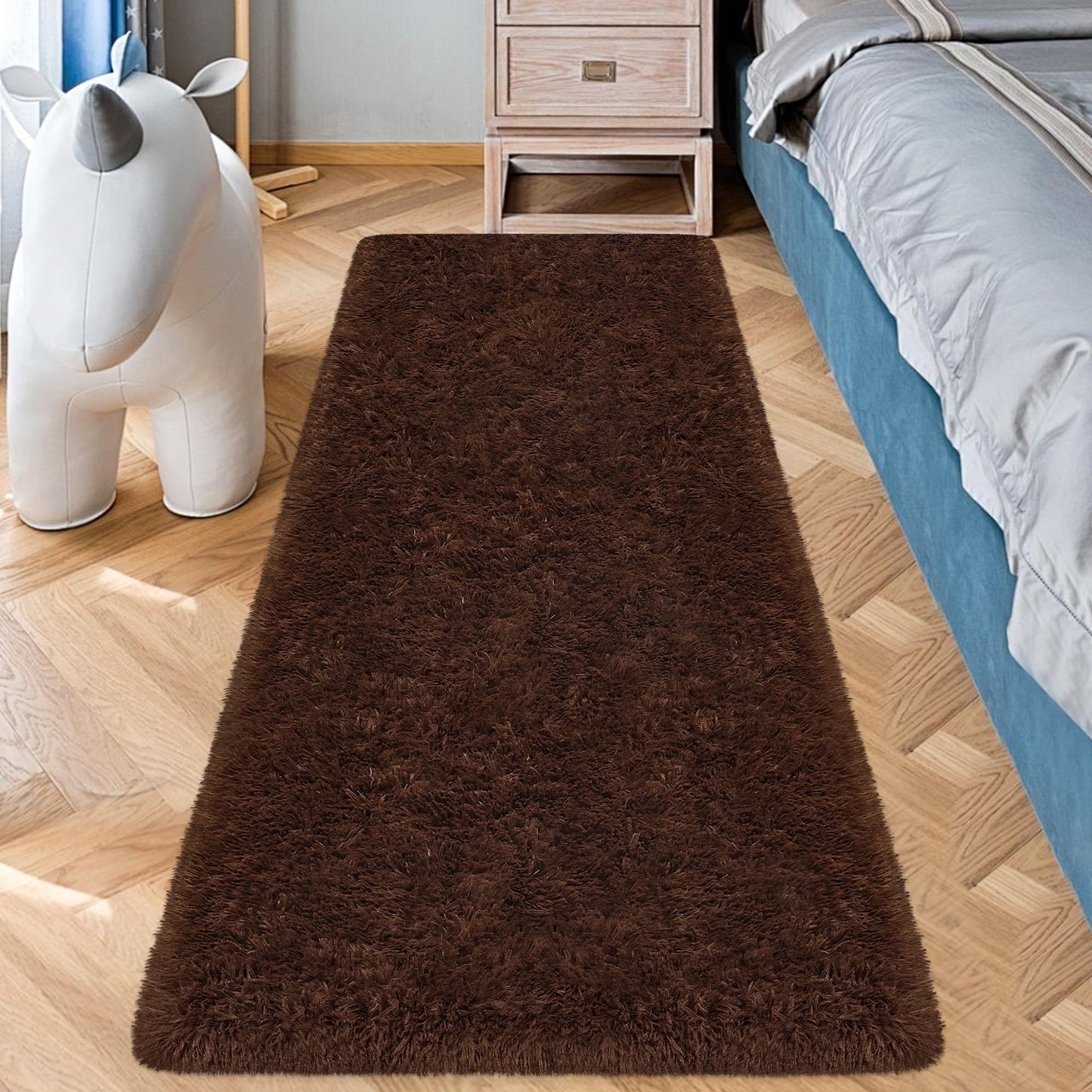 ZJYeRug Brown Rug,2x6 Runner Rug for Bedroom Living Room,Soft Fluffy Soft Plush Washable Plush Small Rugs,Shag Non Slip Fuzzy Carpet,Area Rug for Hallway Dorm Nursery Teen Boys Home Decor Aesthetic