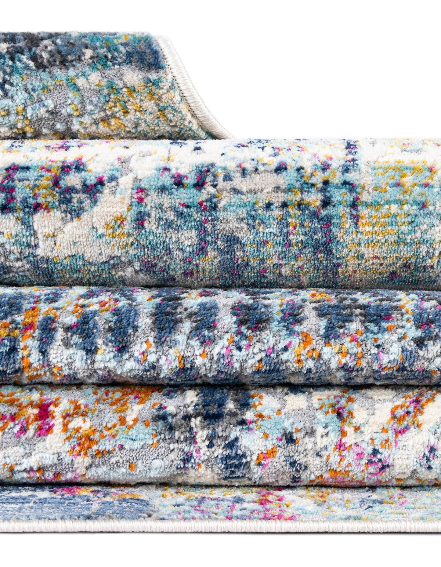 Rugs.com - Malibu Rug – 8' x 9' 10 Multi Stain-Resistant Area Rug – Retro Distressed Design for Living Rooms, Bedrooms, and Home Offices
