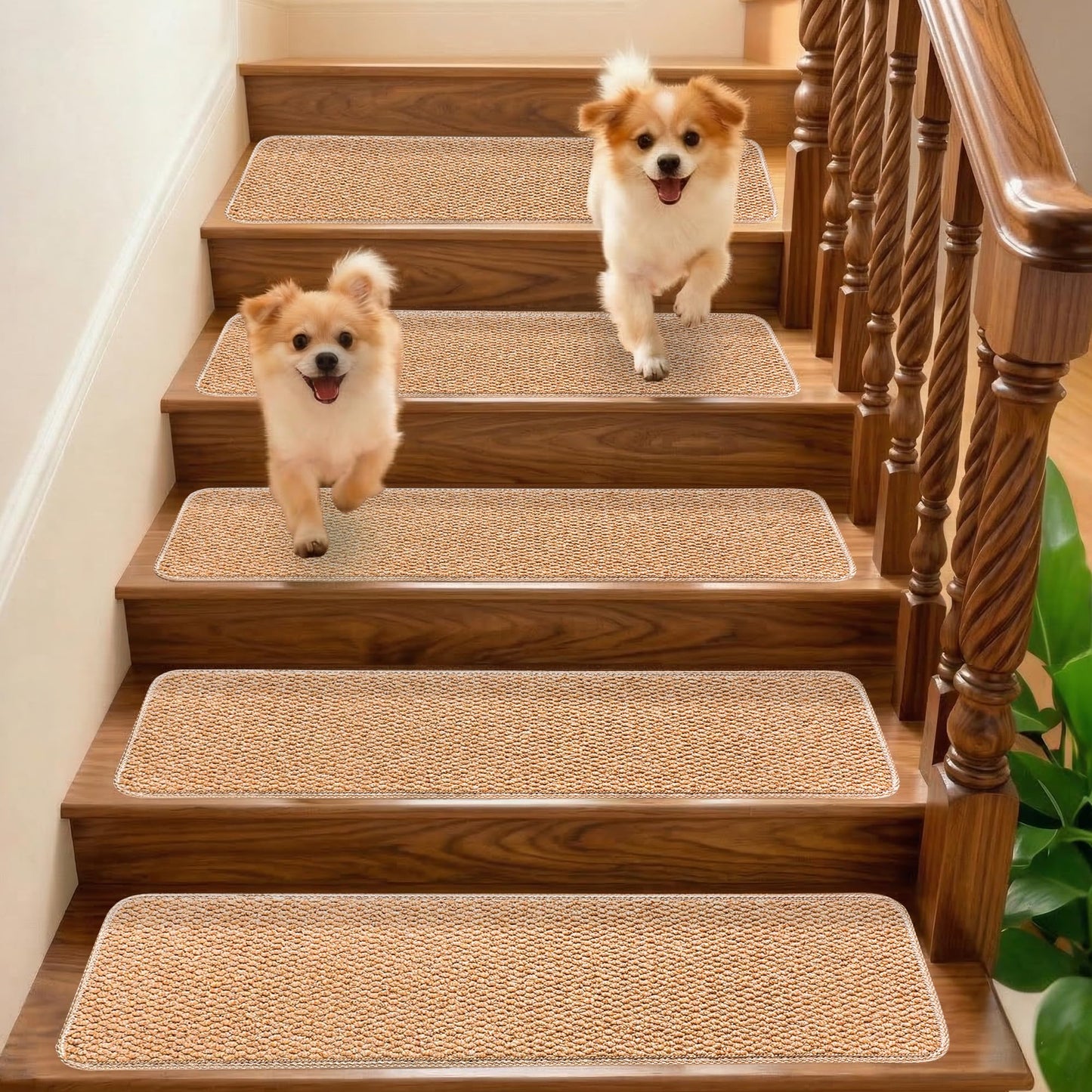 DONJOP 9x30 Inch Stair Treads for Wooden Steps Indoor(15-Pack) – Non Slip Adhesive Peel and Stick Carpet Stair Treads, Washable & Reusable Stair Runner Rugs for Kids Elders and Pets-Beige