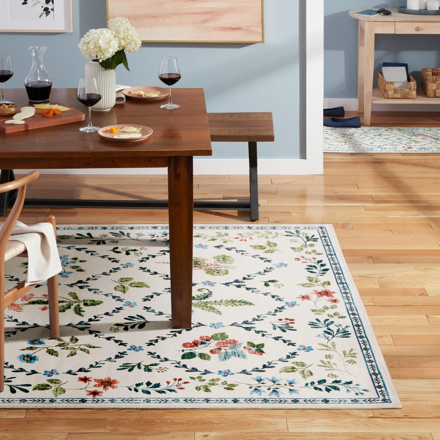 EVERWASH Haven Floral Trellis Machine Washable Area Rug with Airflo Technology for Easy Clean, Ultra-Soft Non-Slip Rug with Built-in Pad, Pet, Family & Allergy Friendly Rug, Ivory, 8'x10'