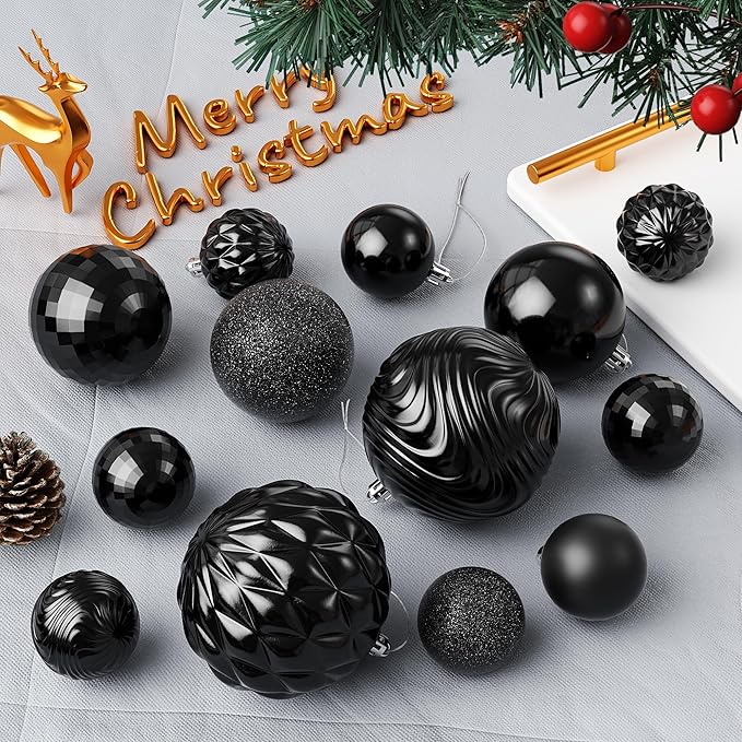 Annecy Christmas Tree Ornaments - 36 PCS Shatterproof Christmas Ball Ornaments Set for Holiday, Wreath & Party Decorations (Multi-Size, Black)