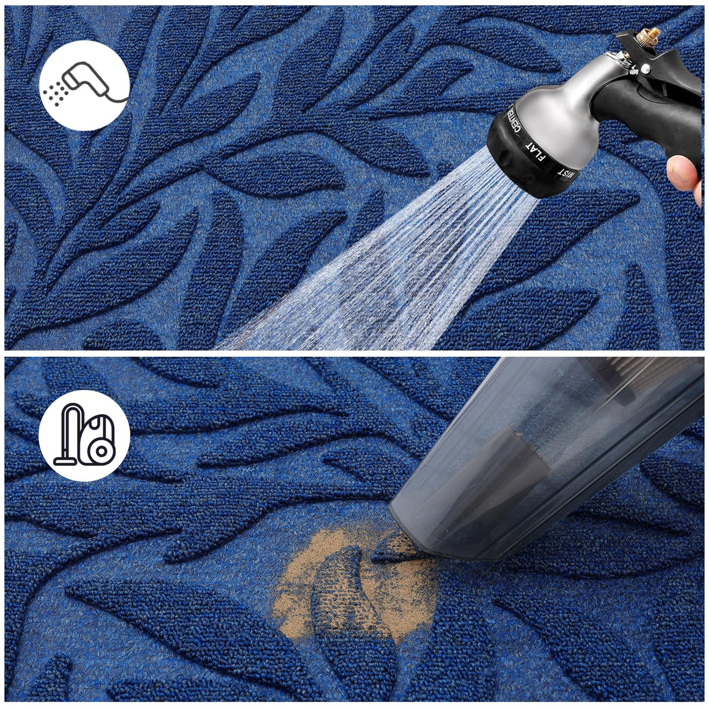 Smiry Front Door Mat Indoor Outdoor Entrance, Heavy Duty Natural Rubber, Trap Dirt and Moisture, Non-Slip Doormats, Low Profile, Easy Clean Patio Porch Entryway Mat, 29.5x17, Ocean Blue