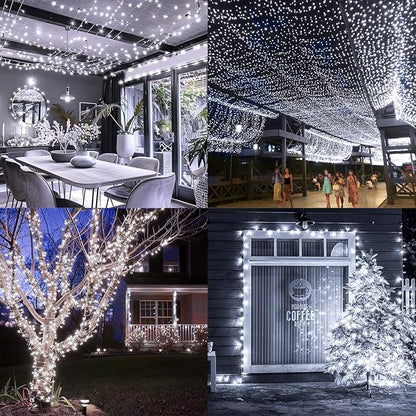 KNONEW 403FT 1000 LED Christmas Lights Outdoor String Light 8 Modes & Timer Fairy Lighting Plug in Waterproof for Xmas Yard Tree Wedding Party Holiday Decorations (Cool White)