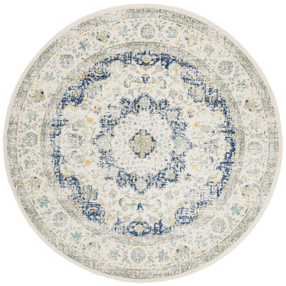 SAFAVIEH Evoke Collection Area Rug - 9' Round, Ivory & Blue, Shabby Chic Oriental Medallion Design, Non-Shedding & Easy to Clean, Ideal for Living Room, Bedroom, Dining Space (EVK220C)