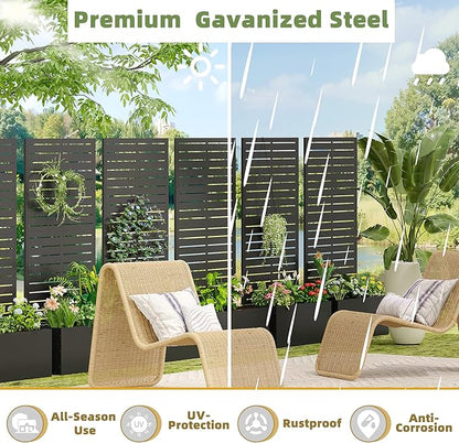 Casaphoria Metal Raised Garden Bed, 47"x24"x12" Planter Box for Climbing Plants, Vegetables & Vines, Features Drainage Holes and Privacy Screen (Black-Louvered)