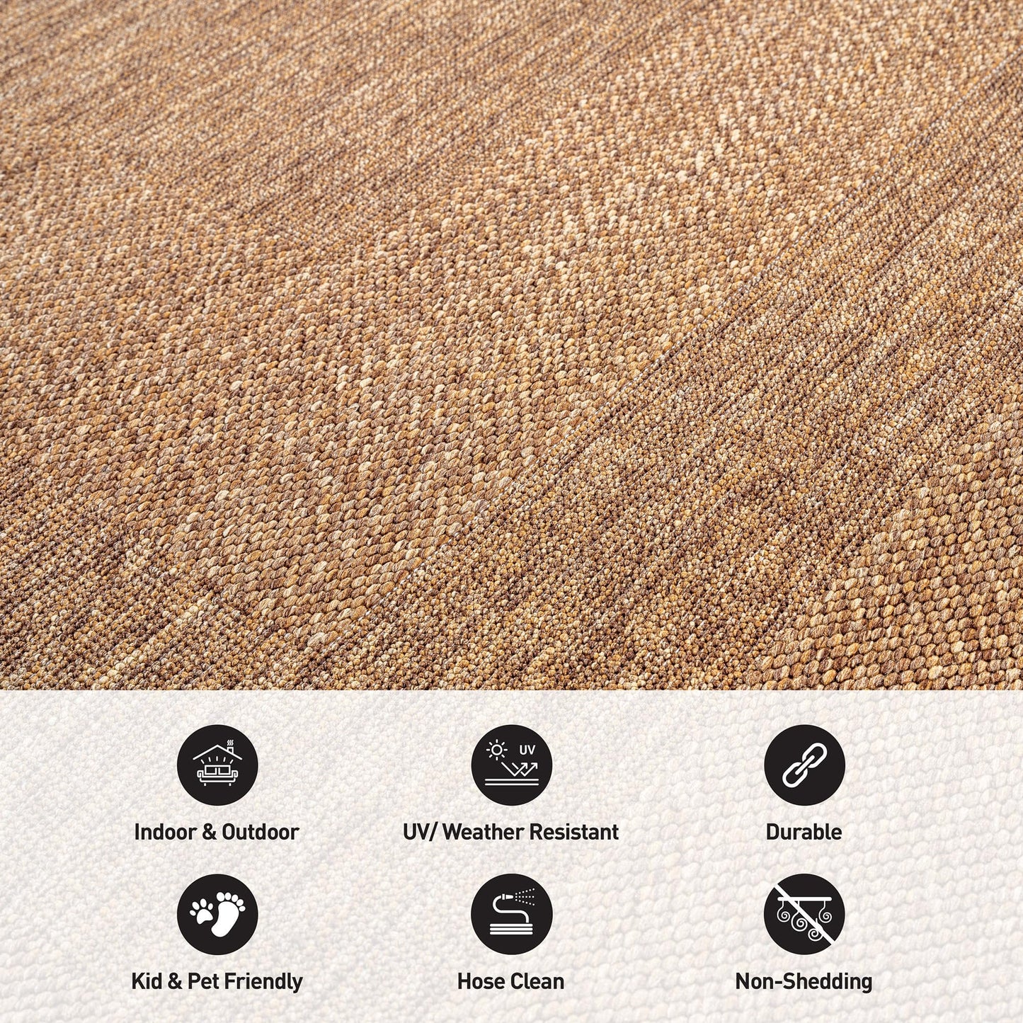 Rugshop Geometric Border Indoor Outdoor Flat Woven Area Rug,Natural Jute-Style,Easy-Care Patio Rug for Backyard Porch Deck Balcony, 6'6" x 9' Natural/Jute