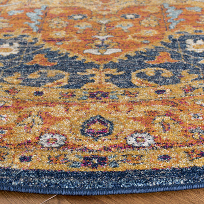 SAFAVIEH Evoke Collection Area Rug - 6'7" Round, Blue & Orange, Oriental Medallion Distressed Design, Non-Shedding & Easy Care, Ideal for High Traffic Areas in Living Room, Bedroom (EVK275C)