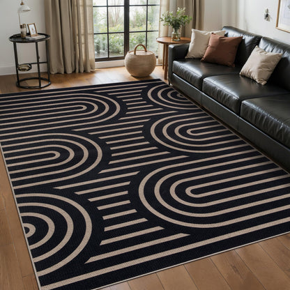 Tangsoo Modern Easy Jute Rug 5x7 Large Washable Area Rugs for Dining Room Table,Non-Slip Thin Black Indoor Outdoor Rug,Farmhouse Neutral Throw Mat for Living Room Backyard Patio Office Home Decor
