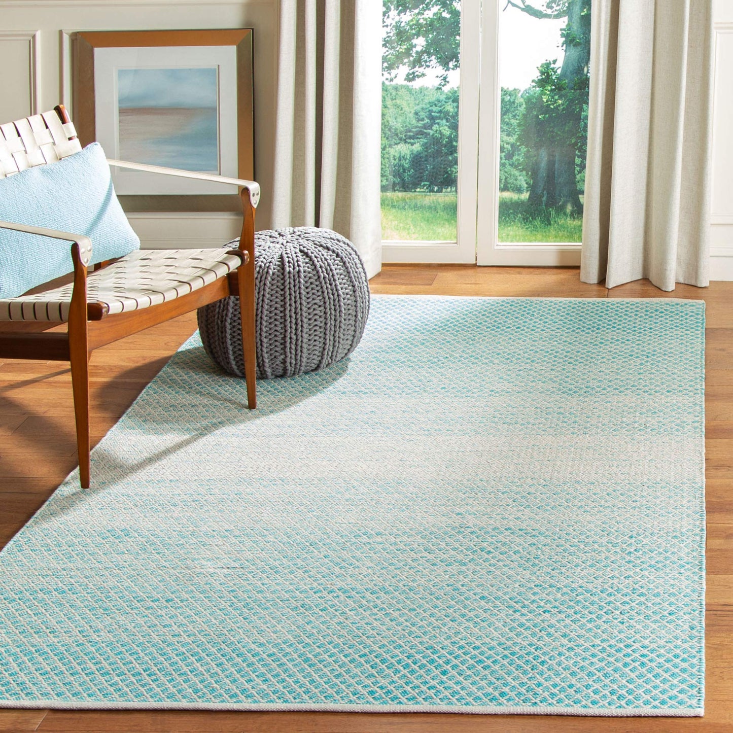 SAFAVIEH Montauk Collection Area Rug - 5' x 8', Turquoise & Ivory, Handmade Cotton, Ideal for High Traffic Areas in Living Room, Bedroom (MTK601E)