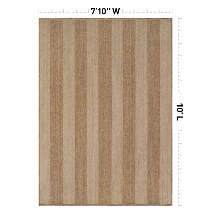 Rugshop Striped Indoor Outdoor Flat Woven Area Rug,Natural Jute-Style,Easy-Care Patio Rug for Backyard Porch Deck Balcony, 7'10" x 10' Sand/Natural
