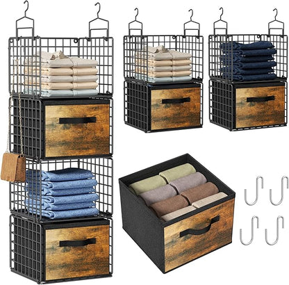 Hanging Closet Organizer with Drawers, 4 Tier Metal Closet Organizers and