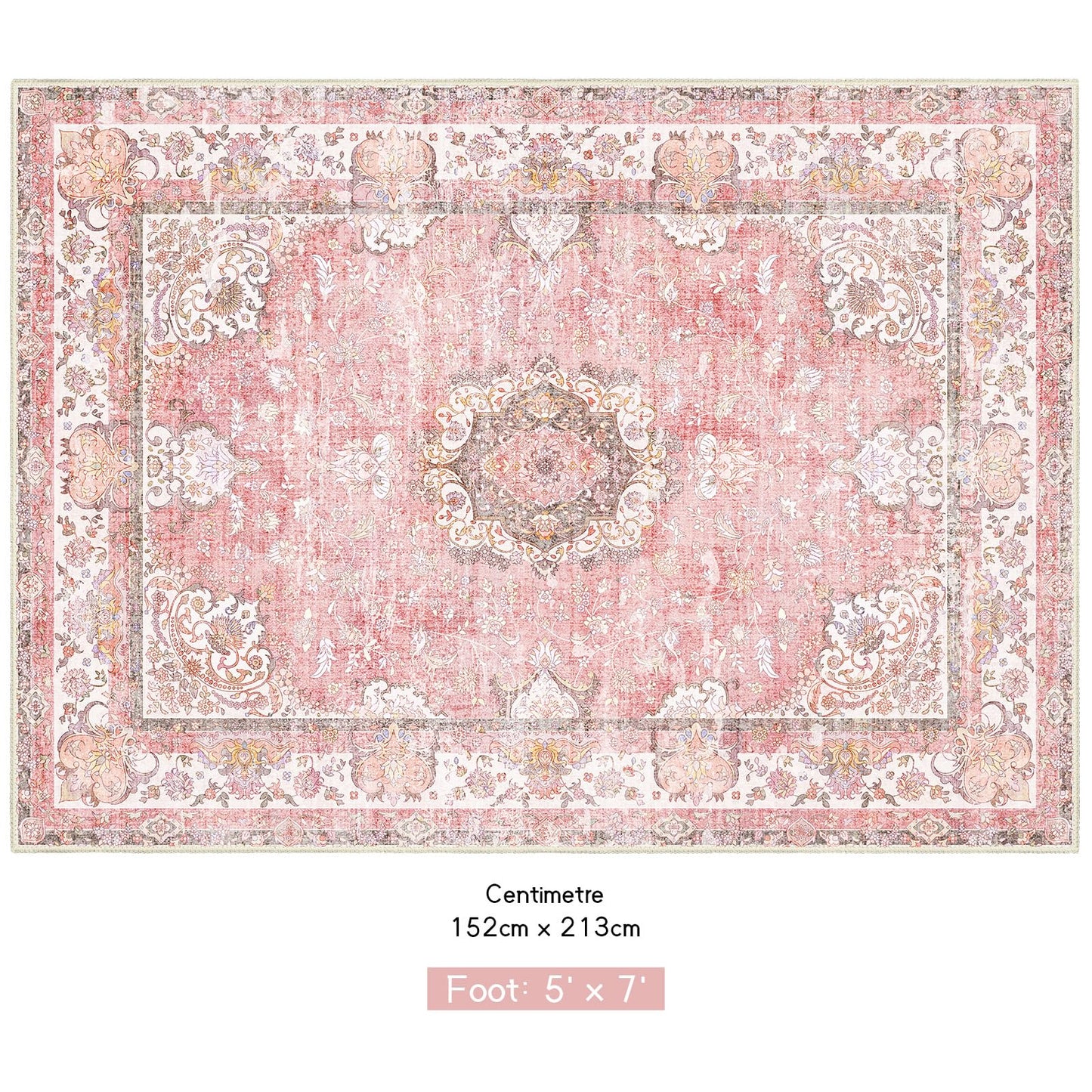 Castage 5x7 Area Rugs Washable Pink Rug for Living Room Bedroom Boho Floral