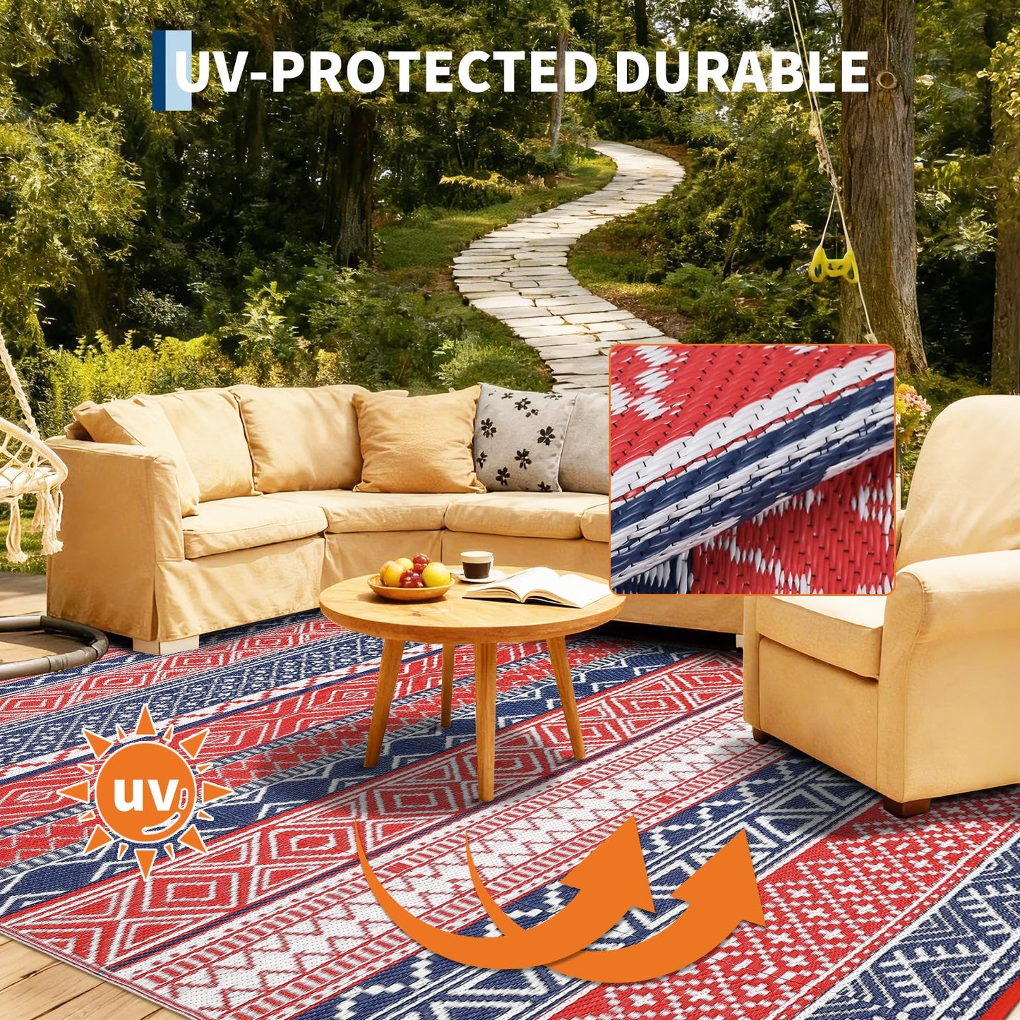 Garvee Outdoor Rug,Outdoor Plastic Straw Rug,Outdoor Rugs 8x10 for Patios Clearance Waterproof Patio Rug, Camping Rugs for Outside Rv,Grey Recyclable Woven Rugs for Yard, Deck