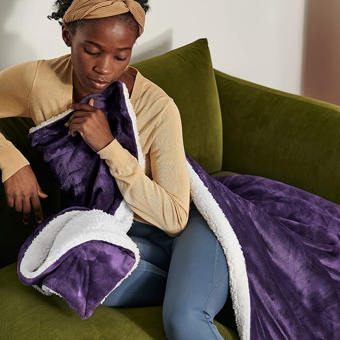 Bedsure GentleSoft Sherpa Fleece Throw Blanket for Couch - Thick and Warm Throw for Women, Soft Fuzzy Plush Blanket for Winter, Purple, 50x60 Inches