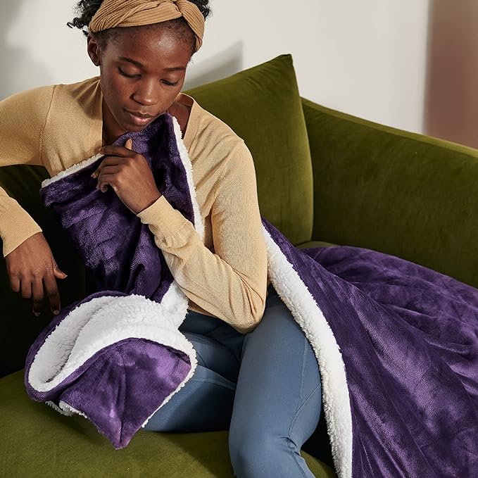 Bedsure GentleSoft Sherpa Fleece Throw Blanket Twin Size for Couch - Thick and Warm Throw for Women, Soft Fuzzy Plush Twin Blanket for Winter, Purple, 60x80 Inches