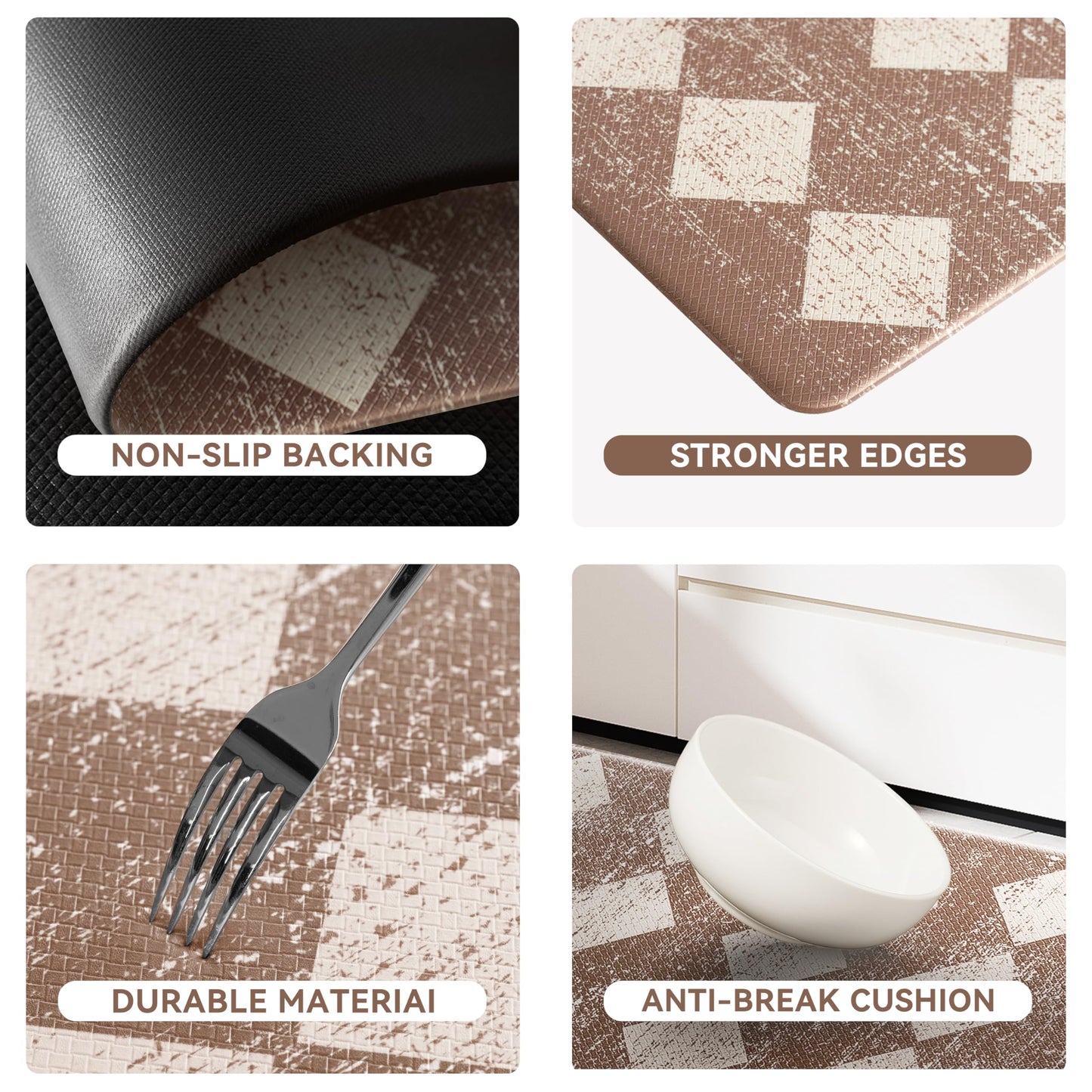VivaNest Khaki Beige Moroccan Trellis Checkered Kitchen Rug Sets [2 PCs], Anti-Fatigue, Waterproof Non-Slip Kitchen Mats Heavy Duty Ergonomic Comfort Foam Rug for Floor, Home, Laundry,17"x29"+17"x47"