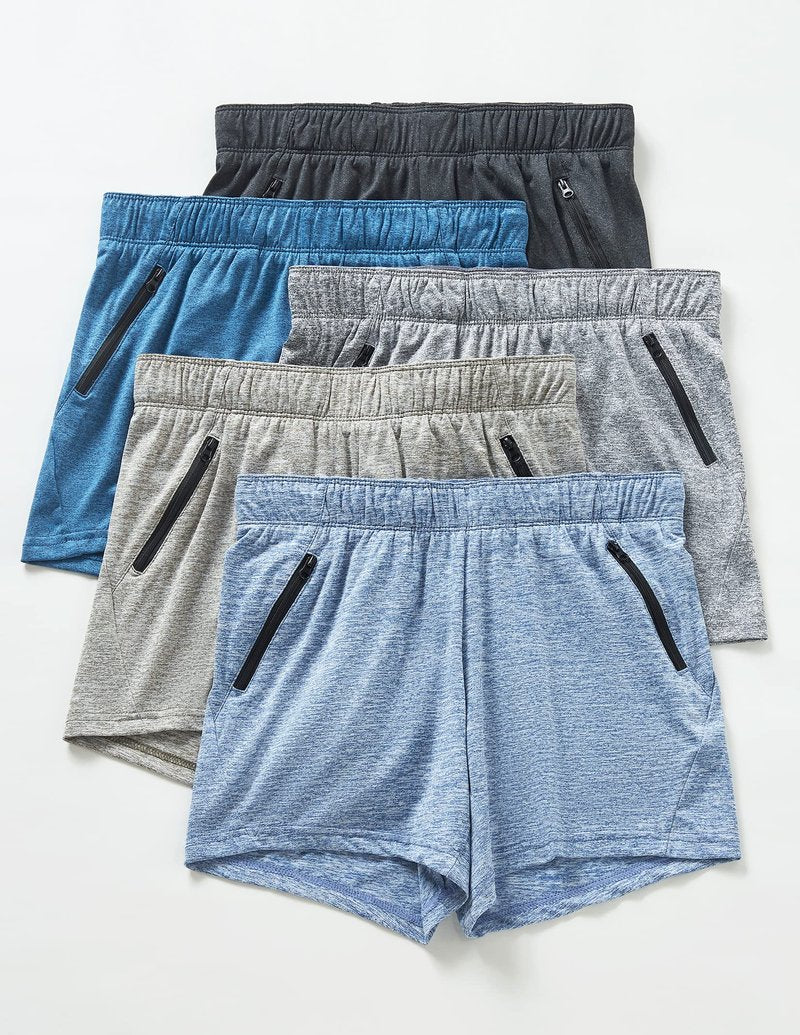 Liberty Imports 1 or 5 Pack Womens Lounge Workout Shorts with Zipper Pockets 5" Inseam Lightweight Athletic Casual Shorts