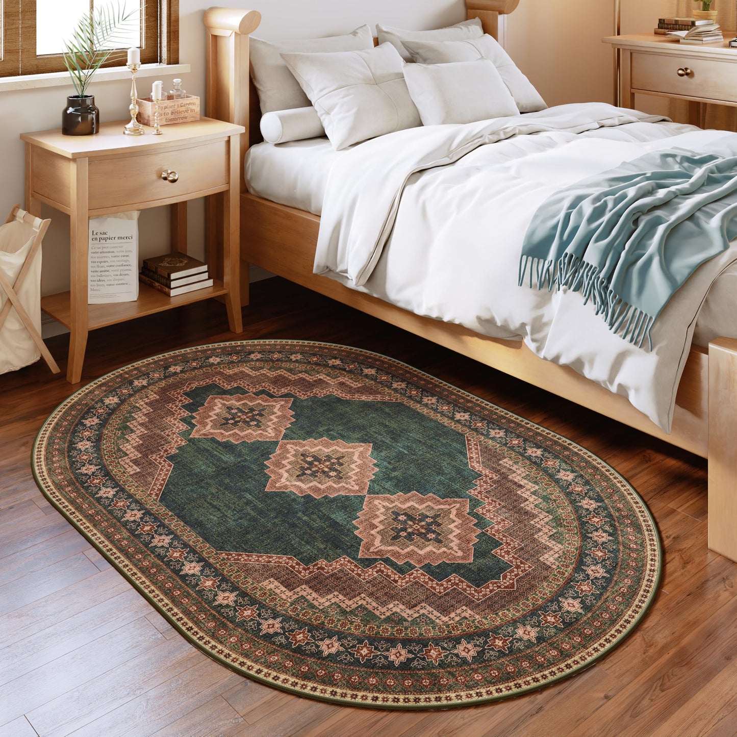 Clemile 4x6 Oval Rug - Washable Ultra-Thin Living Room Rug Vintage Non-Slip Carpets - Soft & Stain Resistant Rug for Kitchen Bedroom Dining Room Living Room Dark Brown
