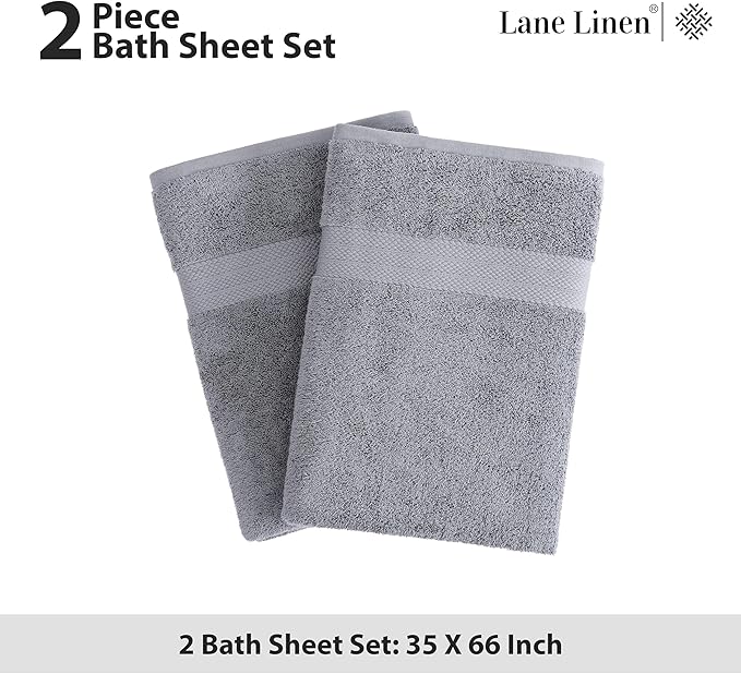 LANE LINEN 100% Long Staple Cotton Bath Sheets Set of 2