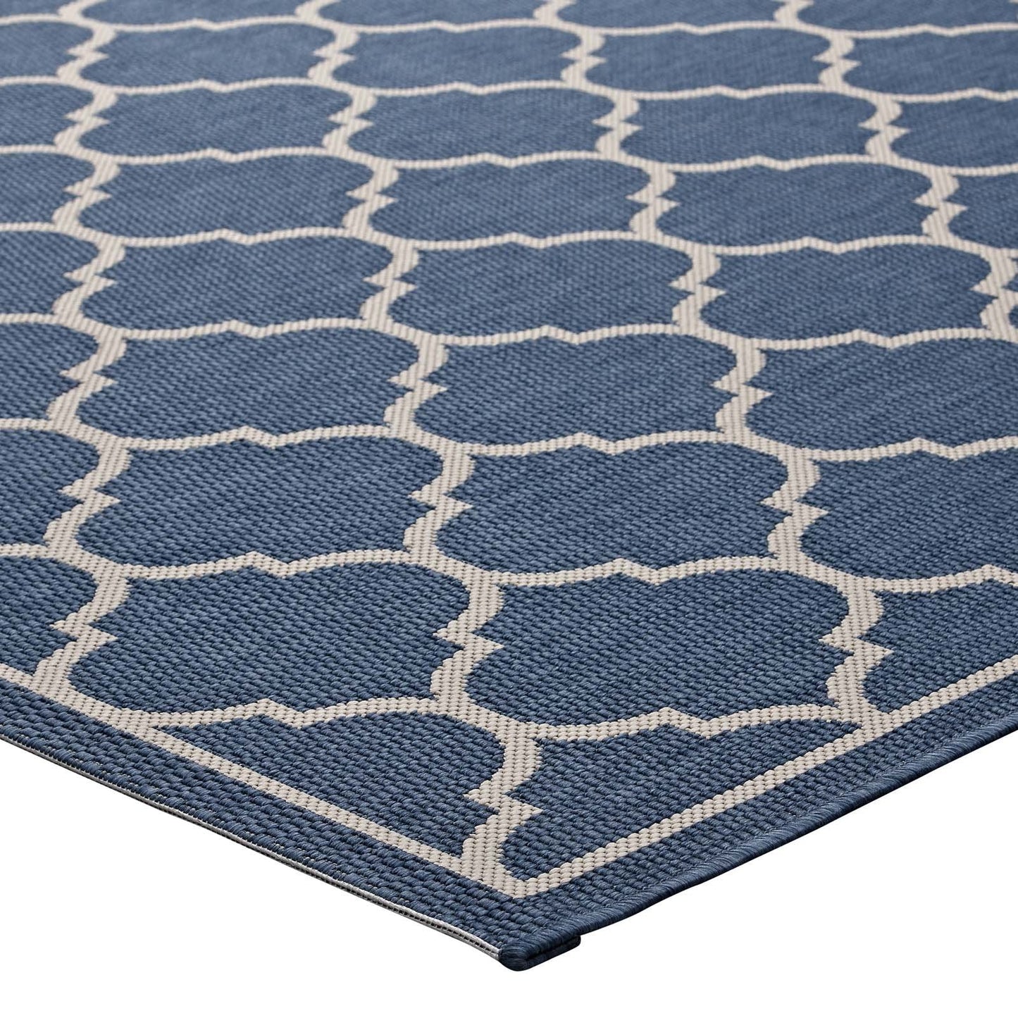 Modway Avena Moroccan Quatrefoil Trellis 8x10 Indoor and Outdoor In Blue and Beige