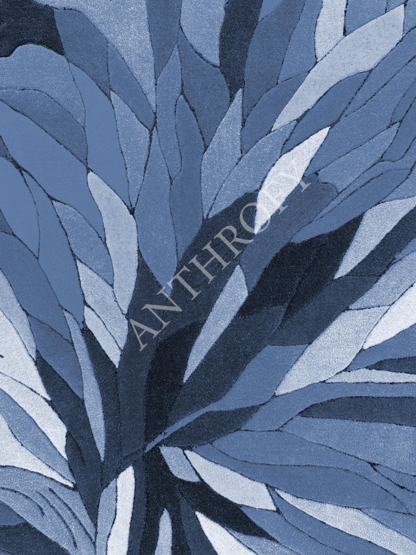 Anthrofy Irregular Shape Wool Area Rug – 3’ x 5' – Blue Color Handmade Unique Contemporary Botanical Design – Thick & Soft Rugs for Living Room, Bedroom